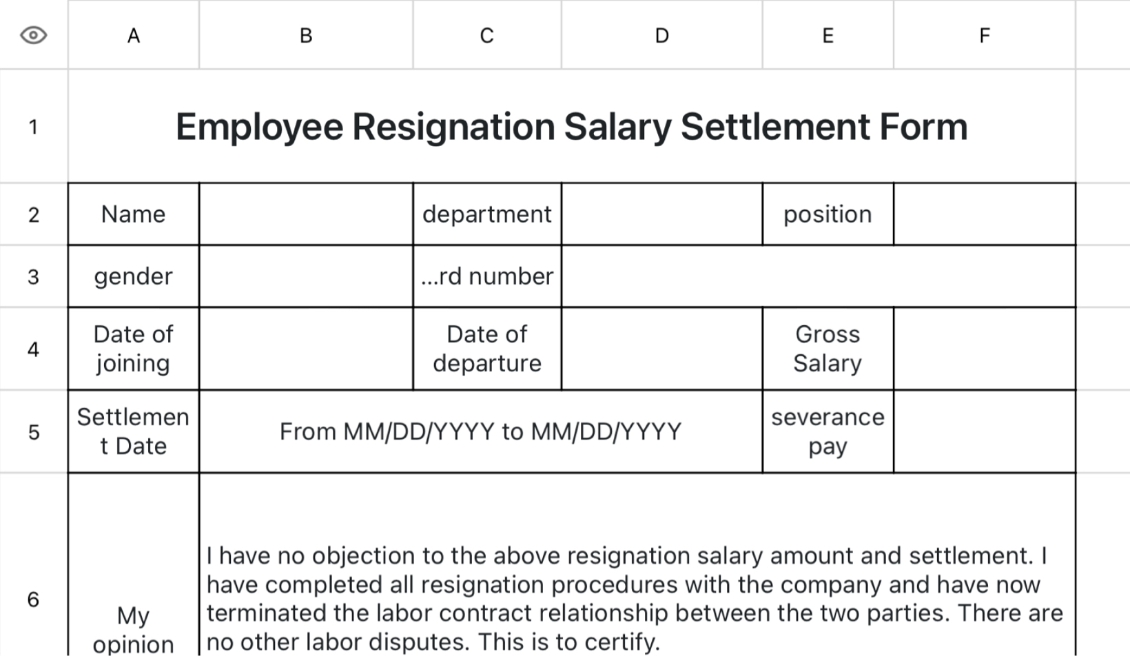 Resignation salary settlement statement